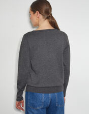 Di Sequin Bow Crew Neck Jumper, Grey (DARK GREY), large