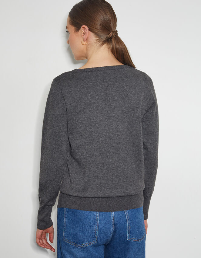 Di Sequin Bow Crew Neck Jumper, Grey (DARK GREY), large