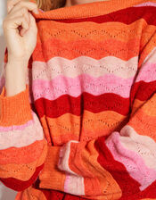 Sasha Scallop Stripe Jumper, Pink (PINK), large