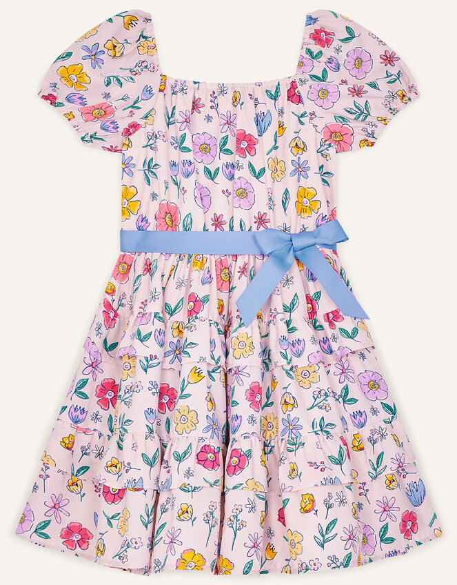 Floral Print Tiered Dress, Pink (PALE PINK), large