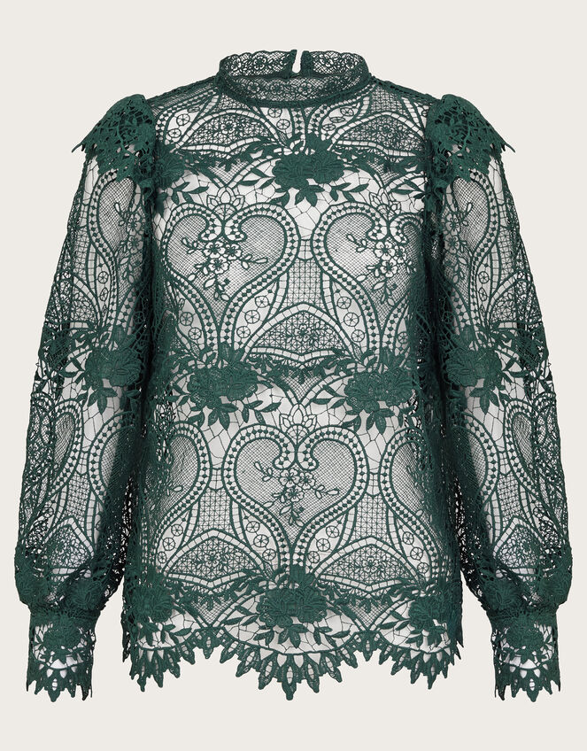 Lucy Lace Long Sleeve Blouse, Teal (TEAL), large