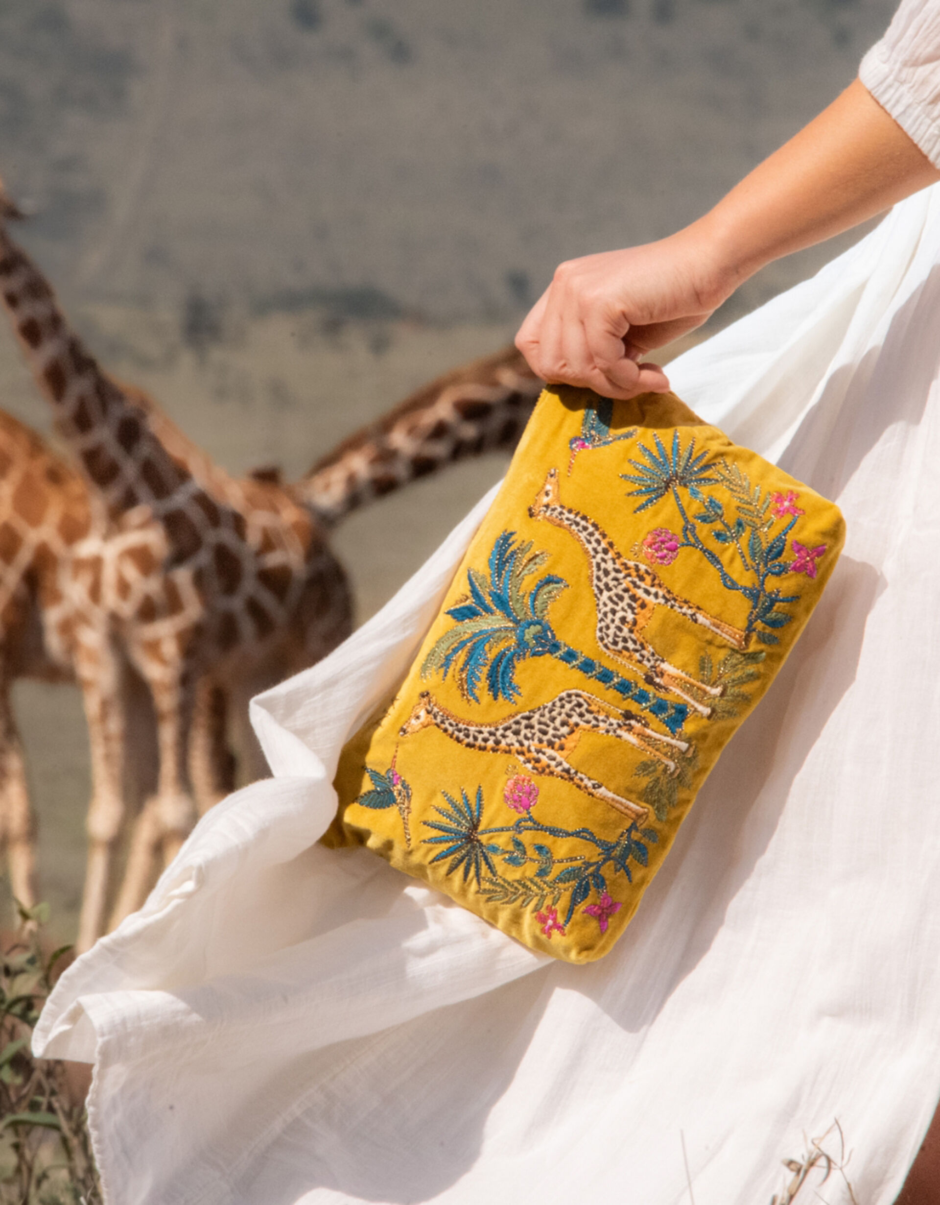 Elizabeth Scarlett Wild Giraffe Palm Velvet Pouch