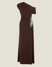 Trina Asymmetrical Embellished Jersey Maxi Dress, Brown (CHOCOLATE), large