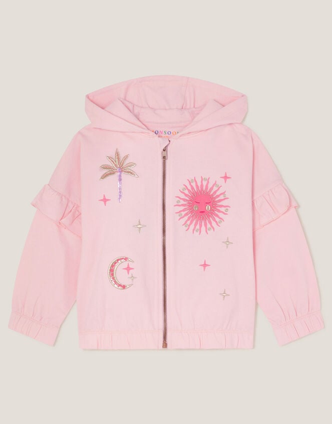 Sun Embroidered Zip-Up Hoodie, Pink (PINK), large
