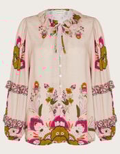 Kara Floral Ruffle Blouse, Ivory (IVORY), large
