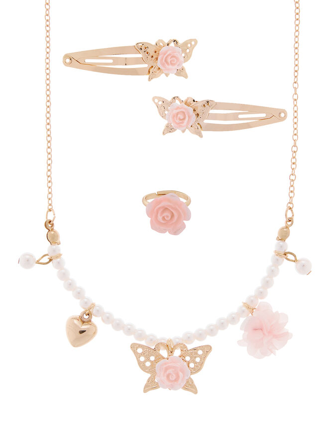 Butterfly Rose Necklace, Ring and Hair Clip Set, , large