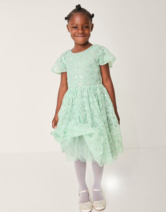 Carly Sparkle Scallop Ruffle Party Dress, Teal (TEAL), large