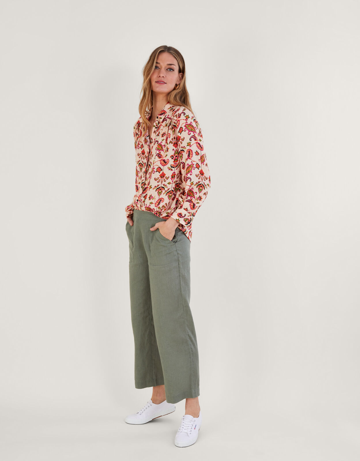 Wide Leg Cropped Linen Trousers  The White Collection  The White Company  UK