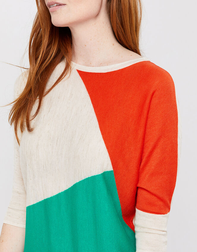 Cleo Colour-Block Jumper in Linen Blend, Multi (MULTI), large