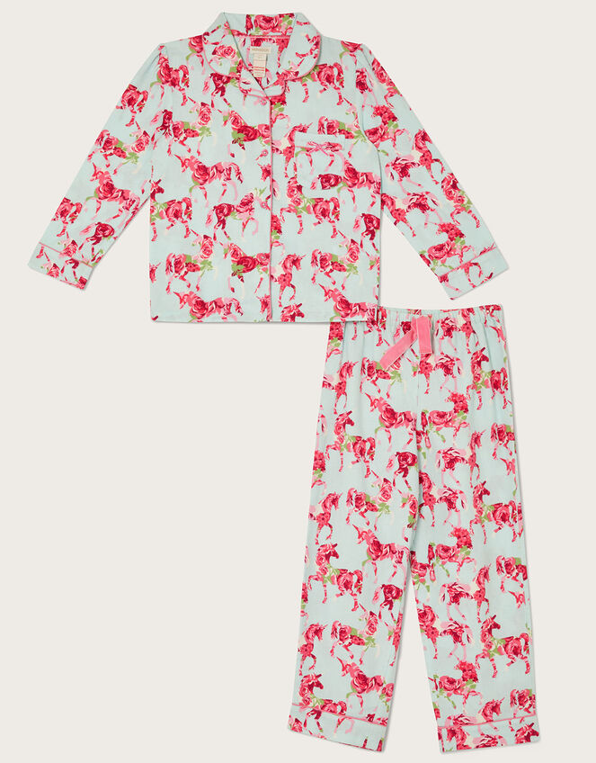 Unicorn Rose Button Through Pyjama Set, Blue (AQUA), large