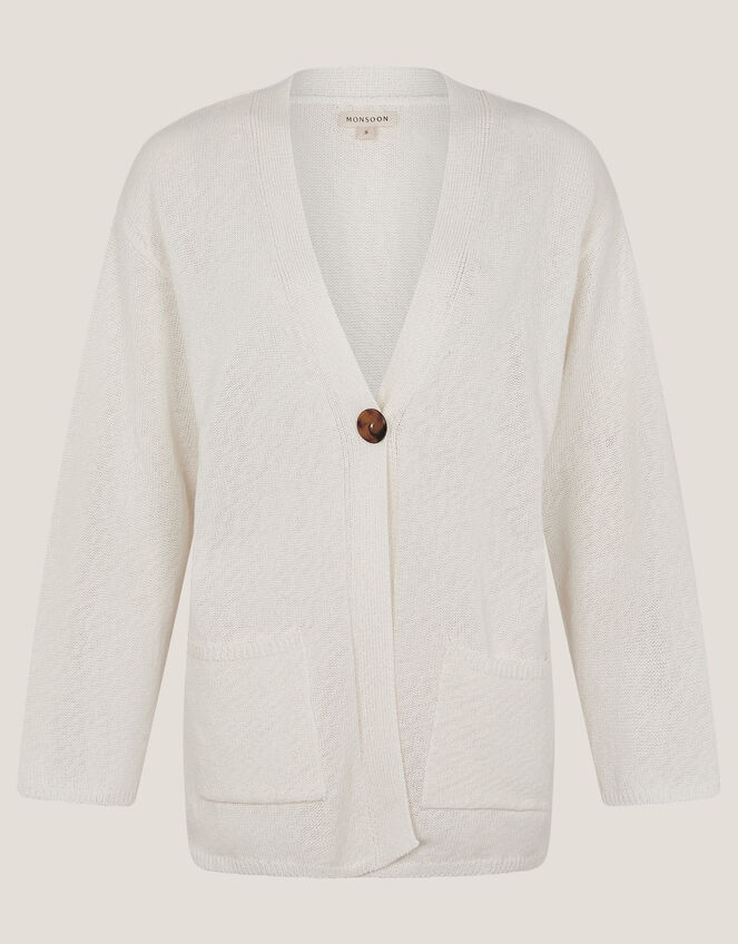 Clo Knit Single-Button Cardigan, Ivory (IVORY), large