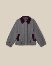 Jess Velvet Trim Bomber Jacket, Grey (DARK GREY), large