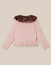 Monsoon x Queens of Archive Francoise Leopard Print Faux Fur Collar Cardigan​, Pink (PINK), large
