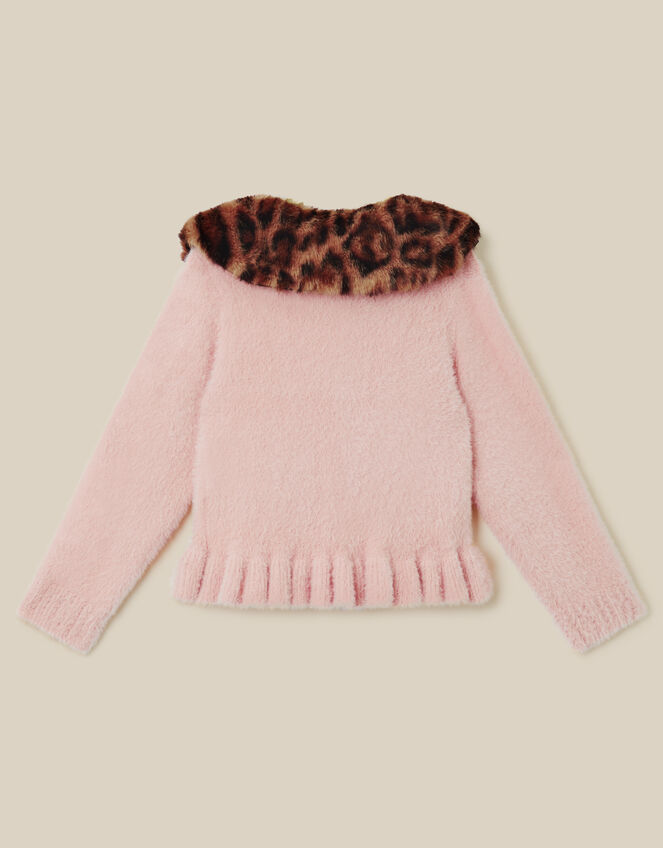 Monsoon x Queens of Archive Francoise Leopard Print Faux Fur Collar Cardigan​, Pink (PINK), large