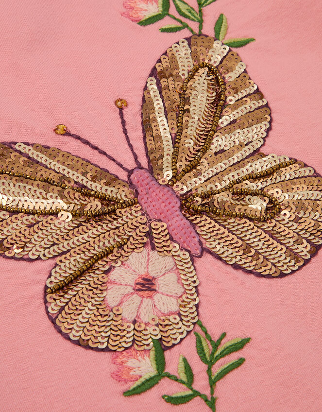 Sequin Butterfly Cotton T-Shirt, Pink (PINK), large