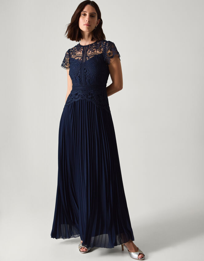 Monica Lace Pleated Bridesmaid Dress Blue