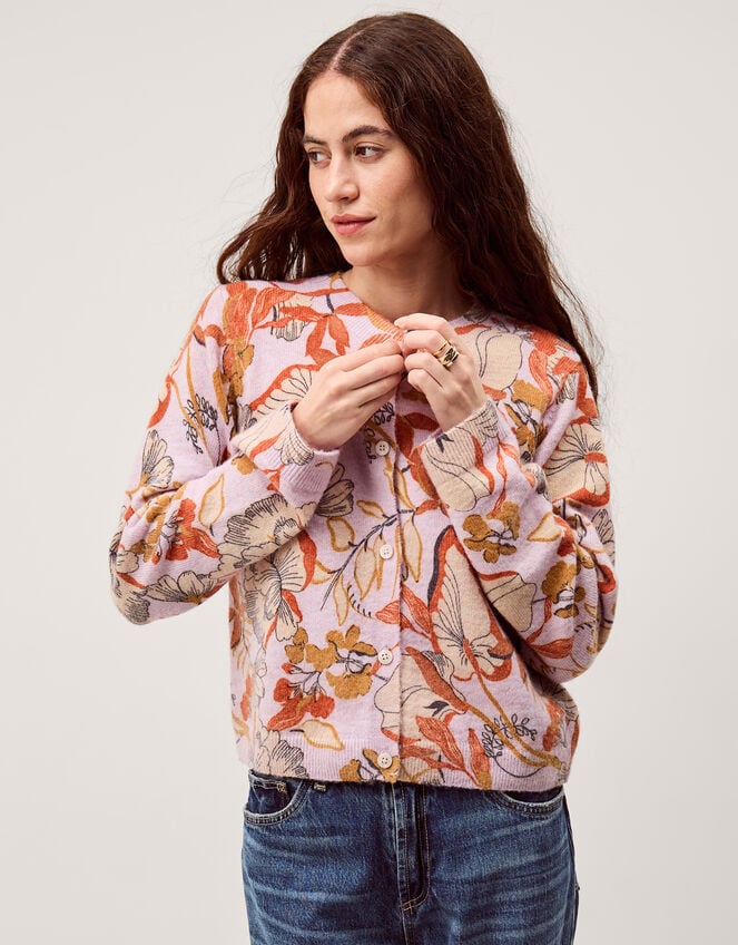 Isabella Floral Print Cardigan, Pink (PINK), large