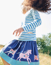 Applique Horse Scene Skirt, Blue (BLUE), large