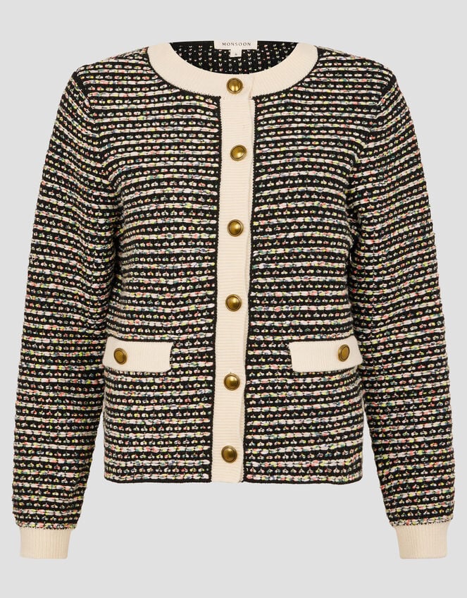 Ness Woven Knit Cardigan, Black (BLACK), large