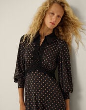 Sally Lace Polka Dot Jersey Midi Dress, Black (BLACK), large
