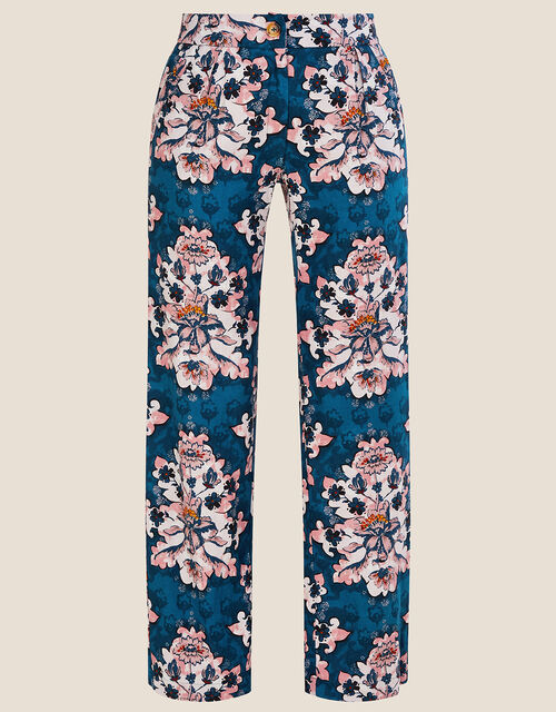 Mackenzie Print Trousers in Linen Blend, Teal (TEAL), large