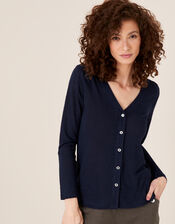 Button-Through Top in Pure Linen, Blue (NAVY), large