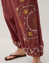 Greta Embroidered Harem Trousers, Brown (CHOCOLATE), large