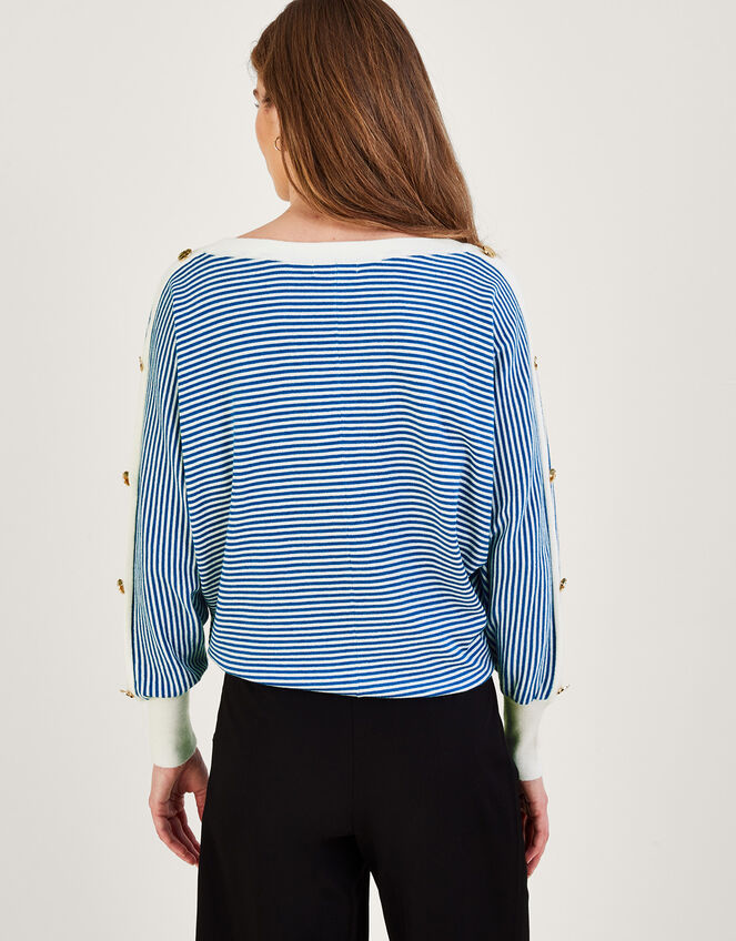 Nautical Button Detail Stripe Button Jumper, Blue (BLUE), large