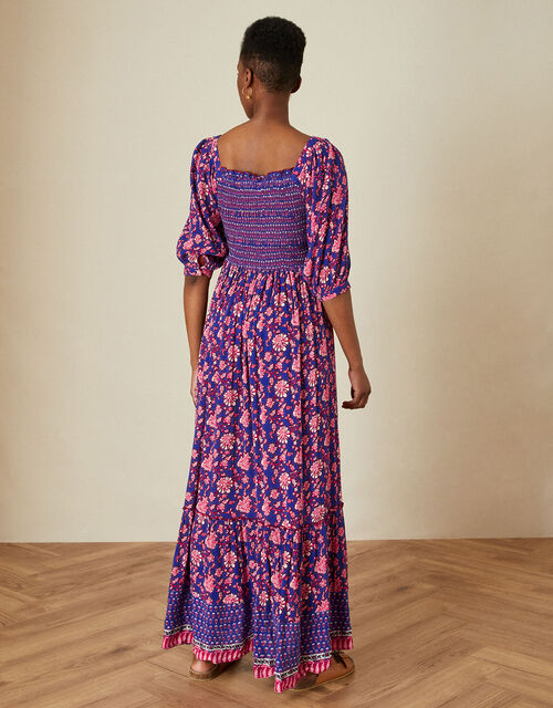 Shirred Bodice Floral Print Dress in LENZING™ ECOVERO™, Purple (PURPLE), large