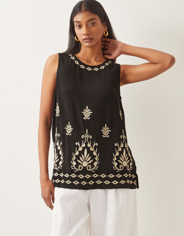 Saffron Embroidered Tank Top, Black (BLACK), large