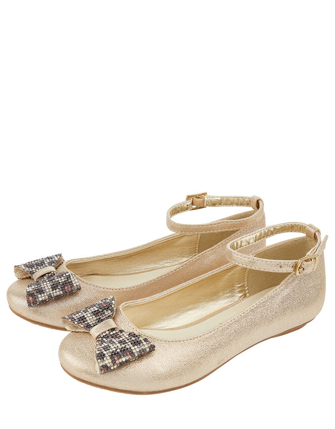 Animal Dazzle Bow Shoes, Gold (GOLD), large