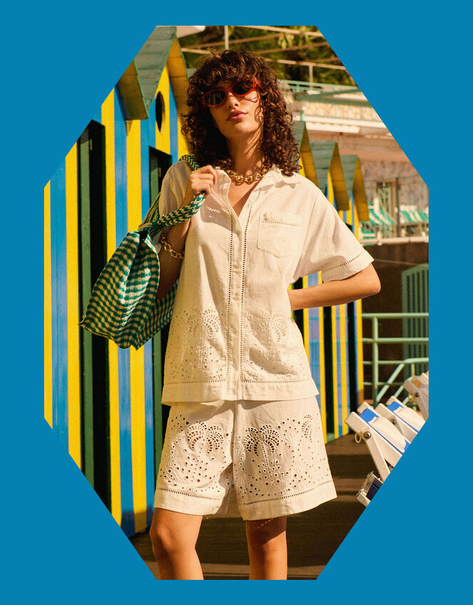 Petite Mendigote Paul Embroidered Shorts, Natural (ECRU), large