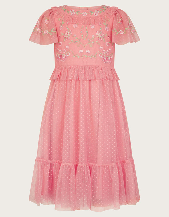 Josephine Embroidered Dress, Orange (CORAL), large