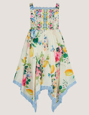 Amalfi Lemon Print Hanky Hem Dress, White (WHITE), large