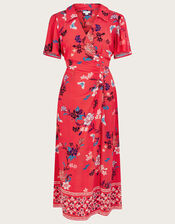 Clemence Print Wrap Button Midi Dress, Red (RED), large