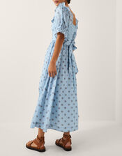 The India Edit Matilda Printed Puff Sleeve Midi Dress, Blue (BLUE), large