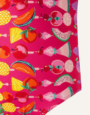 Fruit Print Frill Swimsuit, Pink (BRIGHT PINK), large