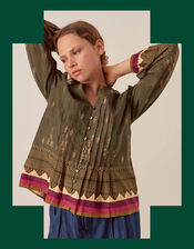 East Apate Print Top, Green (KHAKI), large