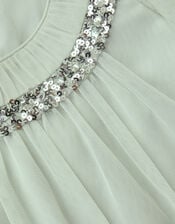 Nessa Sparkle Collar Waterfall Dress, Green (SAGE), large