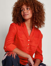 Layla Pocket Linen Top, Orange (ORANGE), large