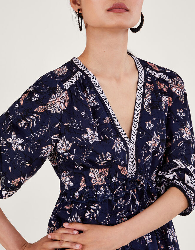 Floral Knee Dress, Blue (NAVY), large