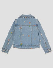 Floral Embroidered Denim Jacket, Blue (BLUE), large