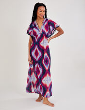 Premium Ikat Maxi Kaftan Dress, Purple (PURPLE), large
