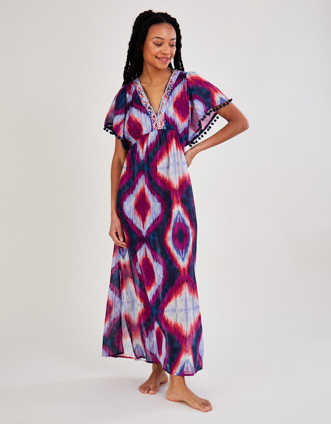 Premium Ikat Maxi Kaftan Dress, Purple (PURPLE), large