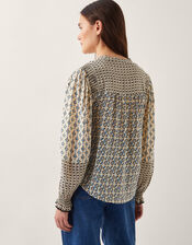 Jemmie Geometric Print Blouse, Ivory (IVORY), large