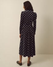 Shay Polka Dot Velvet Midi Dress, Black (BLACK), large
