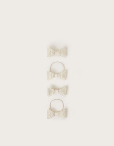 4-Pack Pearl Beaded Bow Hair Set, Ivory (IVORY), large