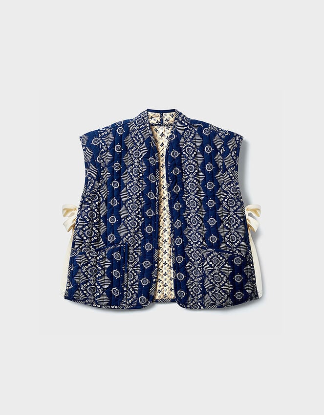 East Celine Printed Textured Cotton Gilet, Blue (NAVY), large