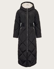 Phoebe Fleece Quilted Puffer Coat, Black (BLACK), large