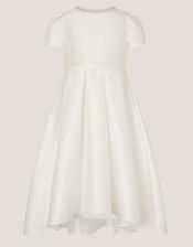 Isabella Short Sleeve Pearl-Embellished Dress, Ivory (IVORY), large